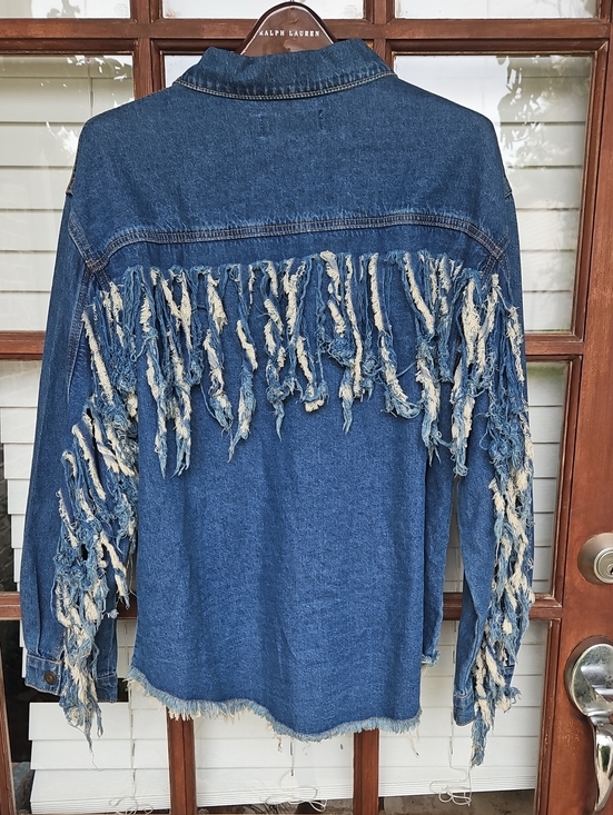 Lucky & Blessed Jackets & Blazers - Lucky And Blessed Blue Denim Fringe Cowboy Western Button-Down Size Large Jacket